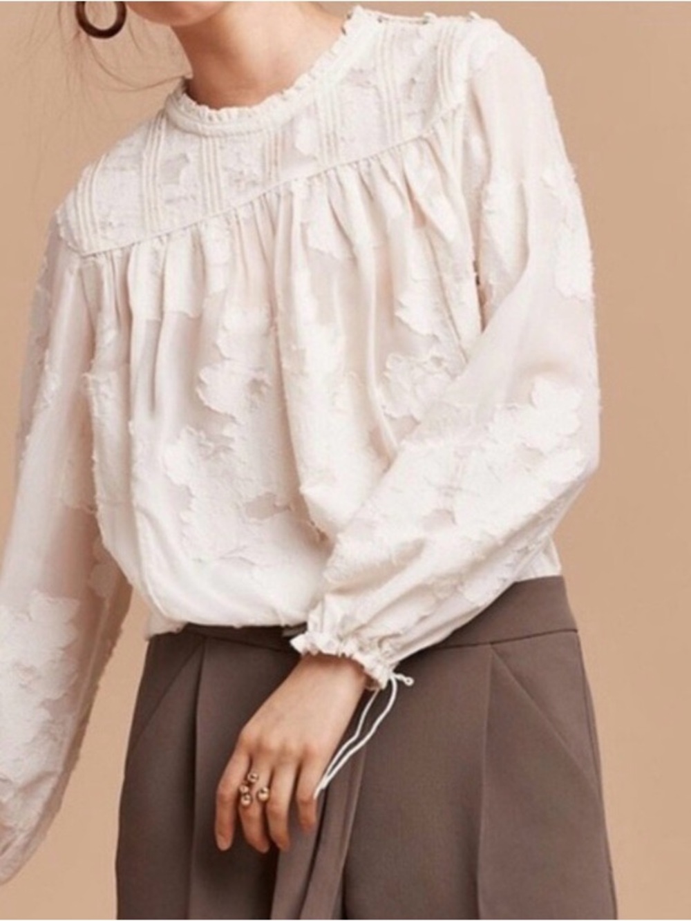 Wilfred Lourdes Blush Pink Textured Floral-Jacquard Blouse | XS